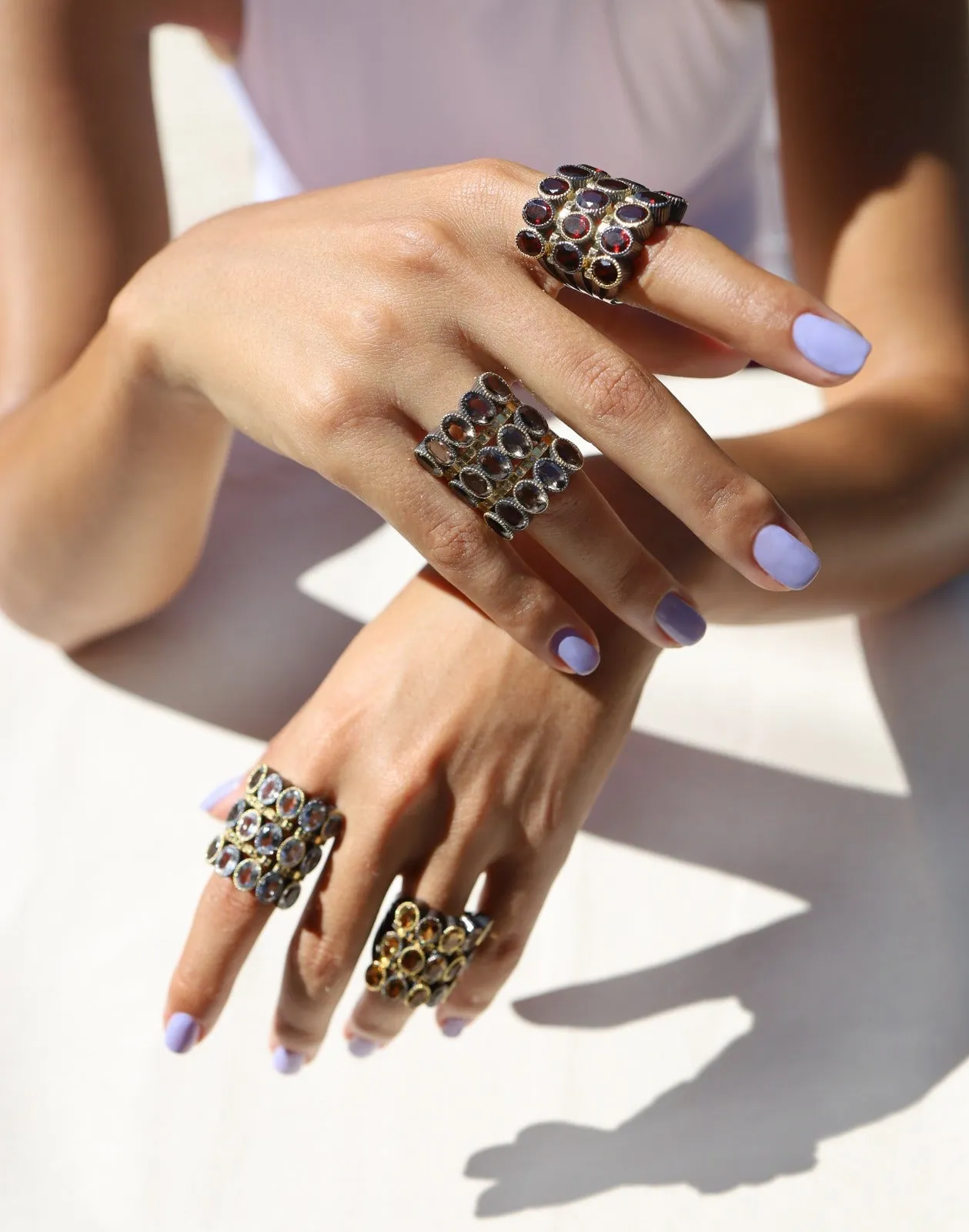 925 Silver O Ring with Citrines & Blue Sapphire
