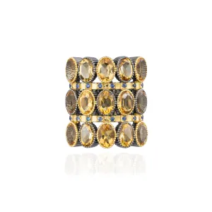 925 Silver O Ring with Citrines & Blue Sapphire