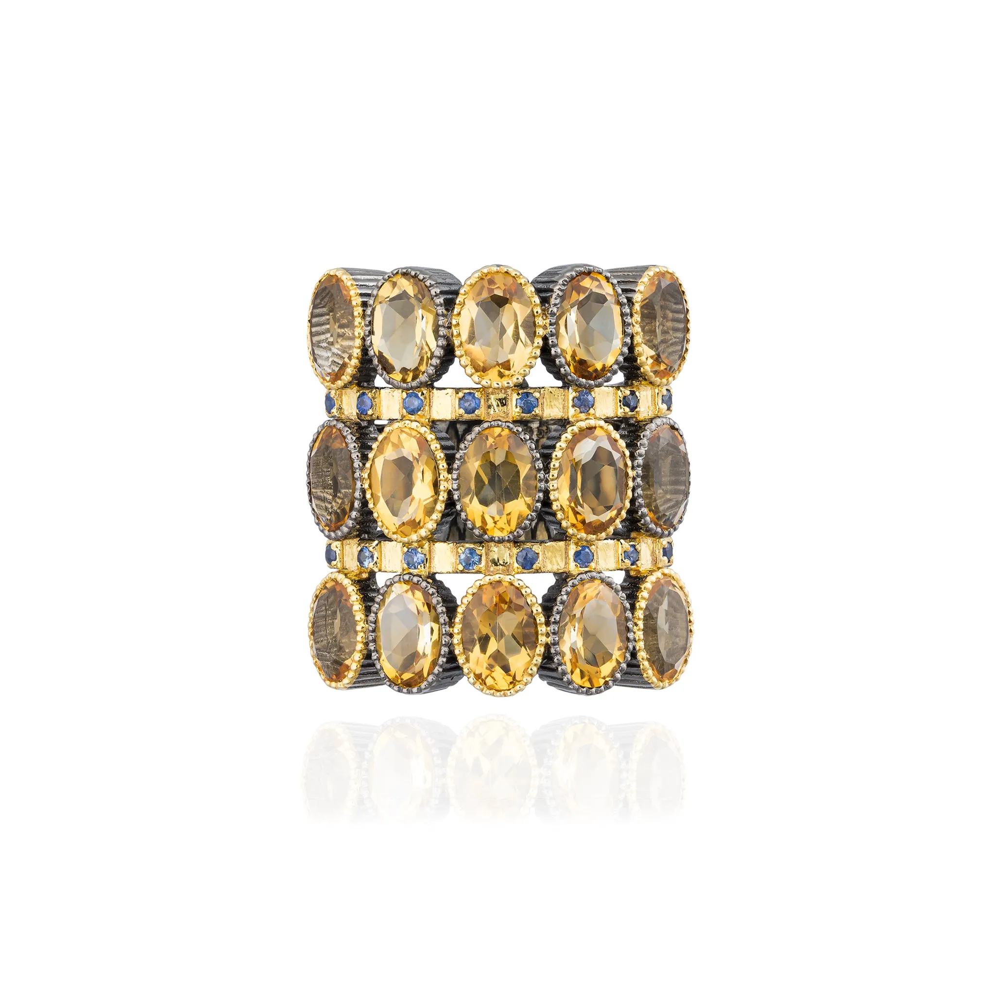 925 Silver O Ring with Citrines & Blue Sapphire