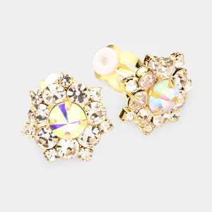 AB Crystal Bubble Stone Clip On Pageant Earrings on Gold | AB Clip On Interview Earrings on Gold |  532606
