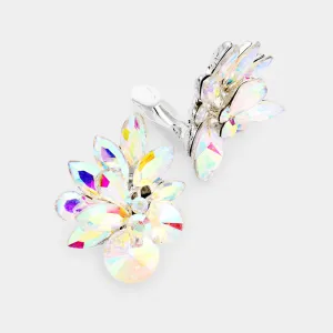 AB Crystal Leaf Clip On Stud Earrings | 235421