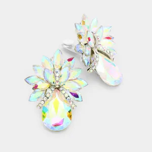AB Crystal Petal Teardrop Clip On Pageant Earrings  | Prom Earrings | 235416