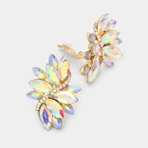 AB Crystal Rhinestone Earrings on Gold | Clip On | 297335