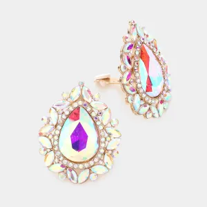 AB Teardrop Stone Clip On Pageant Earrings on Gold | Interview Earrings |  584475