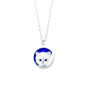 Adorable Snow Cat Wood Pendant Necklace - LM