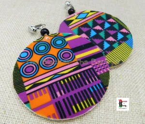 African Clip On Earrings Ankara Jewelry Purple Yellow Blue Beaded Handmade Black Owned