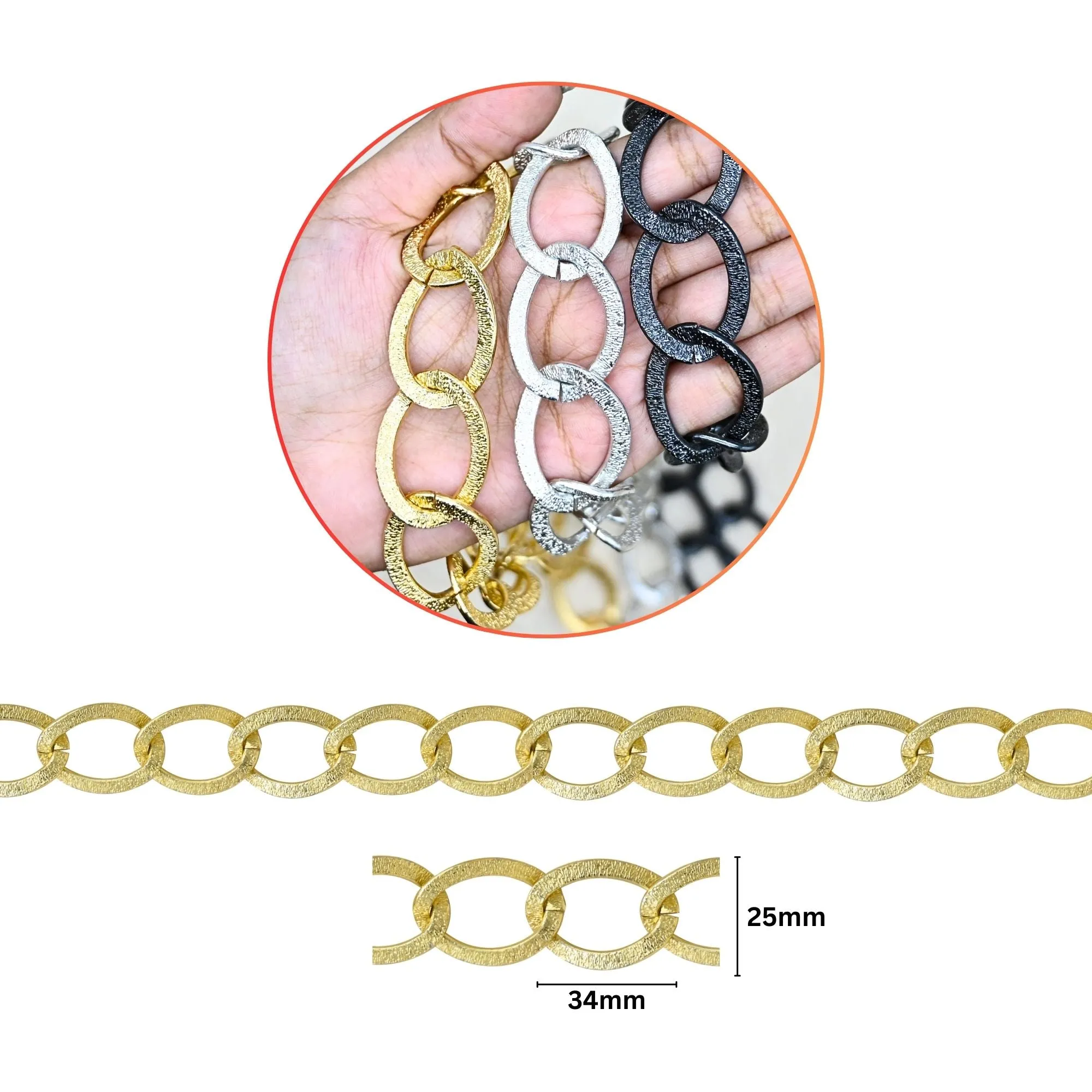 Aluminium Chain | Size : W-25mm H-34mm | Qty : 1mtr | JT-19-35-37