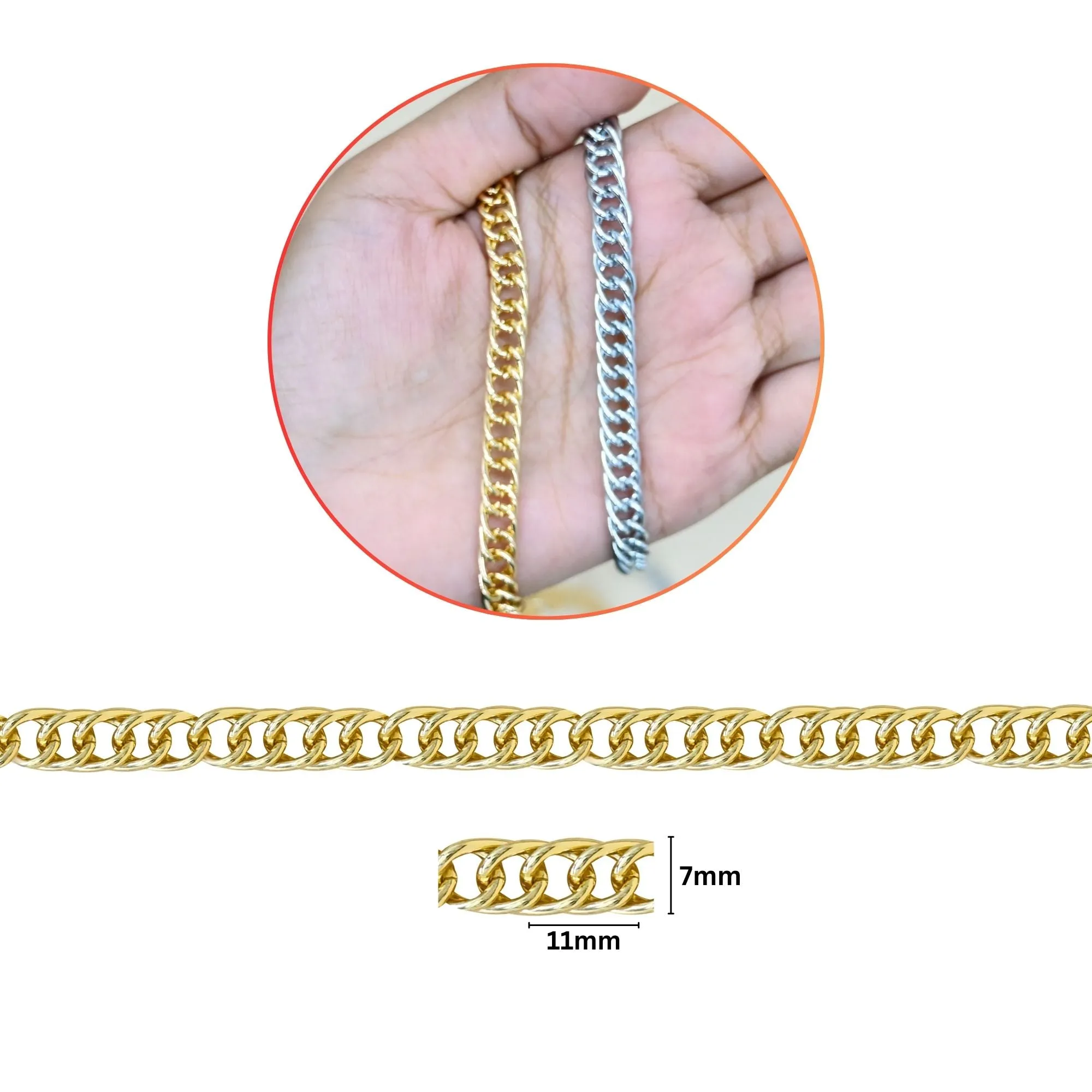 Aluminium Chain | Size : W-7mm H-11mm | Qty : 1mtr | JT-14-43-4