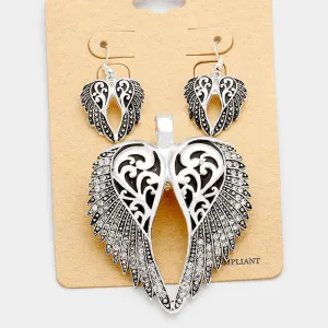 Angel Wings Magnetic Pendant Earrings Set