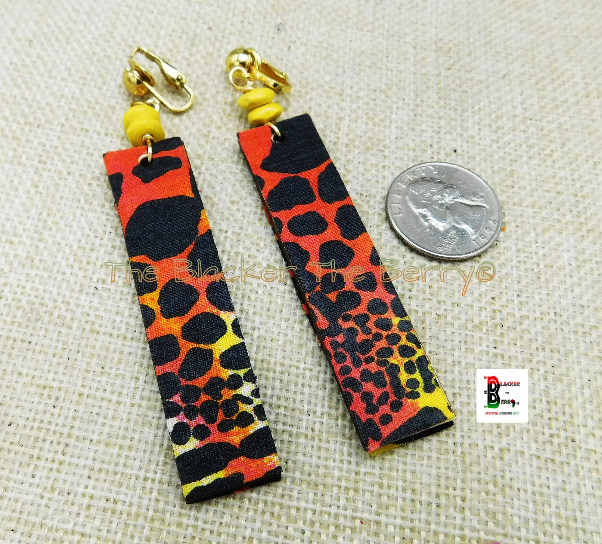 Ankara Clip On Earrings Handmade Jewelry Black Pink Yellow White Black Owned