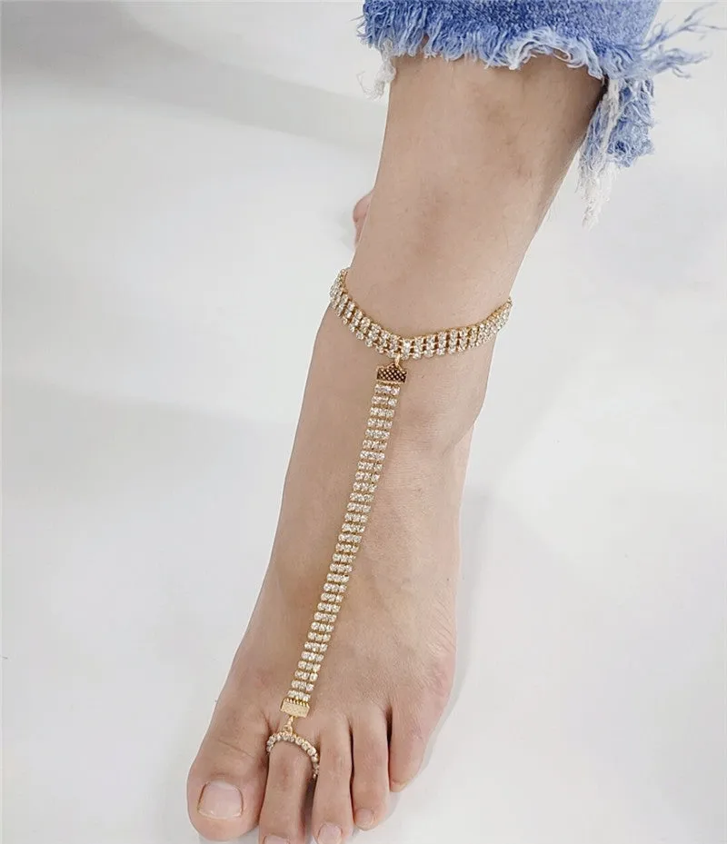 Anklet 2025 nightclubs personalized bright diamonds, flash diamonds, full diamonds, rhinestones, three rows of diamond chains, anklets, foot accessories fb1613