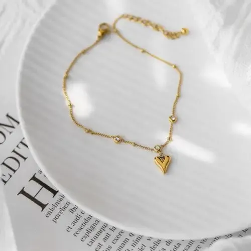 Anklet Crystal Design and Gold Heart Pendant