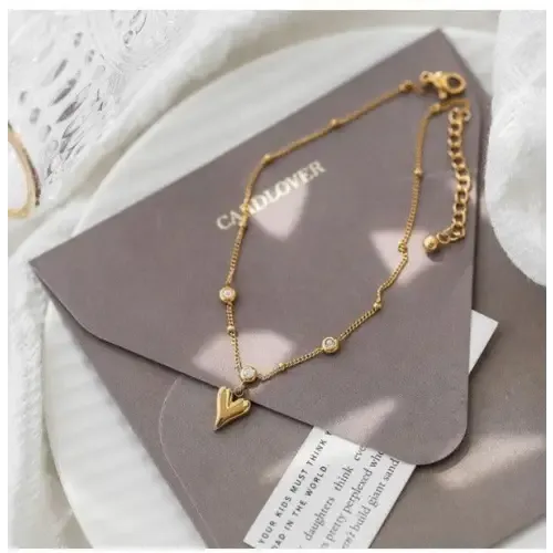 Anklet Crystal Design and Gold Heart Pendant