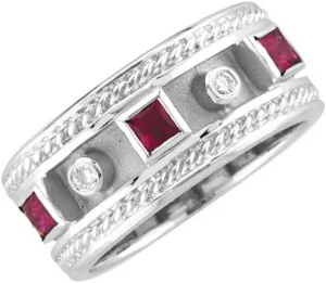 ANTIQUE STYLE RUBY & DIAMOND RING, 14K WHITE GOLD 14K WHITE GOLD (0.63 CTW)