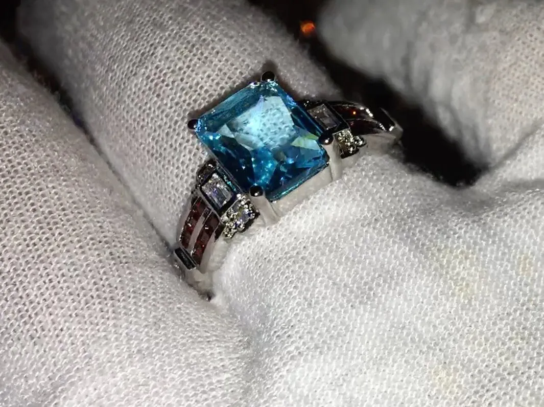 Aquamarine Ring | Aquamarine Diamond Ring | Aquamarine Emerald Ring |  Womens Diamond Ring | Blue Diamond Ring | Womens Diamond Ring