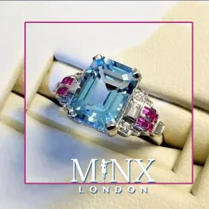 Aquamarine Ring | Aquamarine Diamond Ring | Aquamarine Emerald Ring |  Womens Diamond Ring | Blue Diamond Ring | Womens Diamond Ring