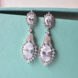 Art Deco Cubic Zirconia Crystal Bridal Drop Earrings, CZ Teardrop Chandelier Earrings, Old Hollywood Wedding Jewelry, Bridesmaid Earrings