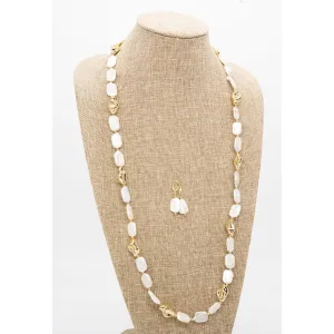 Baroque Rectangular Pearl and Metal Beads Necklace Set in 36 Inches