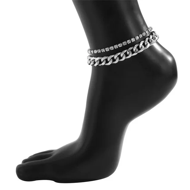 Beach Crystal Anklet for Women Multilayered Cuban Simple Chain Ankle  Bracelet