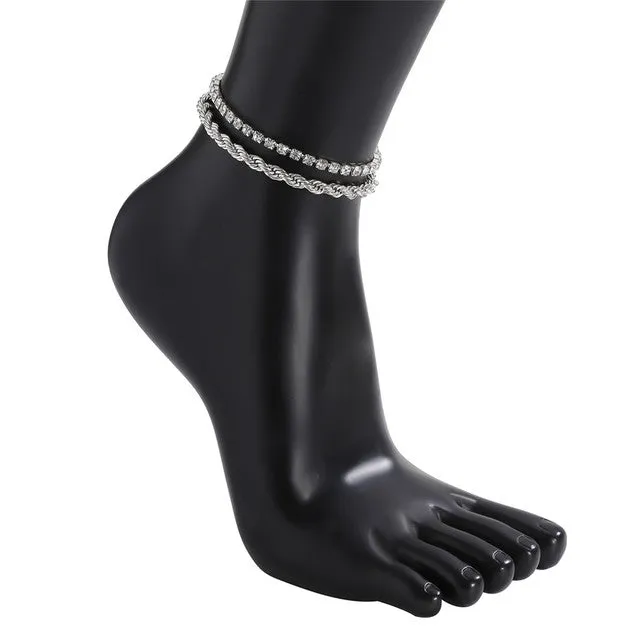 Beach Crystal Anklet for Women Multilayered Cuban Simple Chain Ankle  Bracelet
