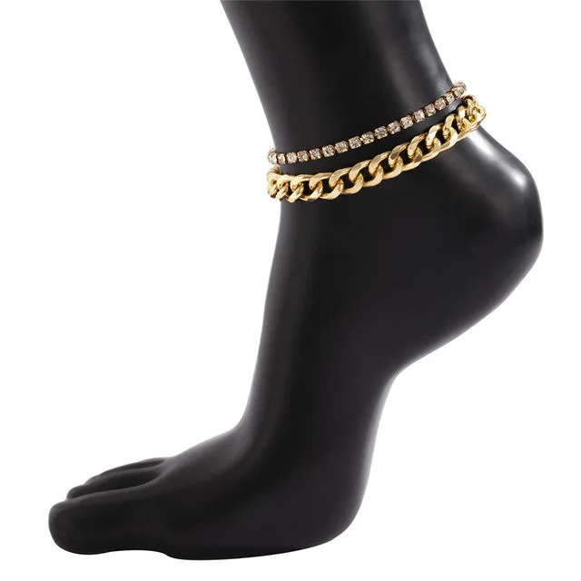 Beach Crystal Anklet for Women Multilayered Cuban Simple Chain Ankle  Bracelet
