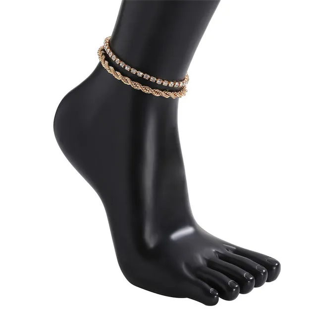 Beach Crystal Anklet for Women Multilayered Cuban Simple Chain Ankle  Bracelet