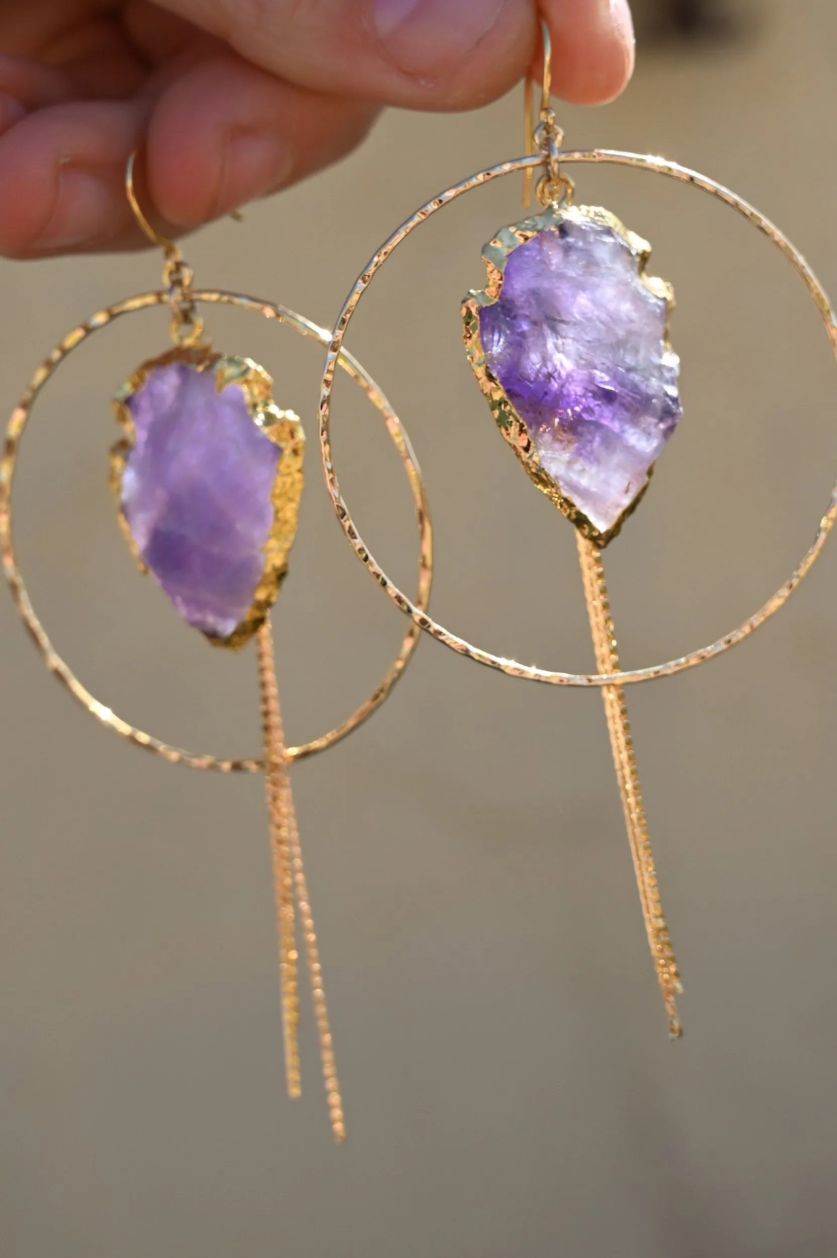 Believe Bigger Amethyst Arrowhead Hoops