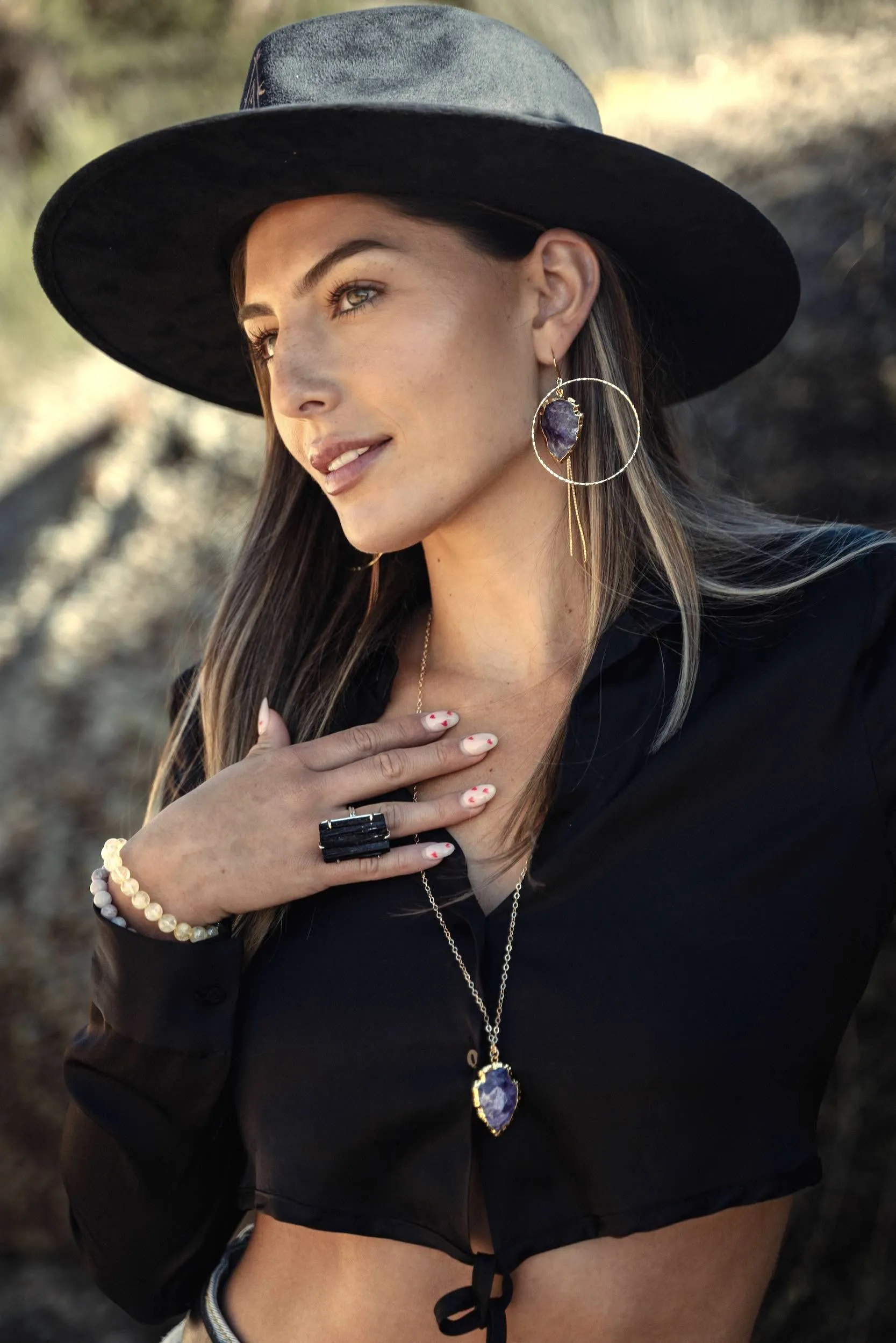 Believe Bigger Amethyst Arrowhead Hoops
