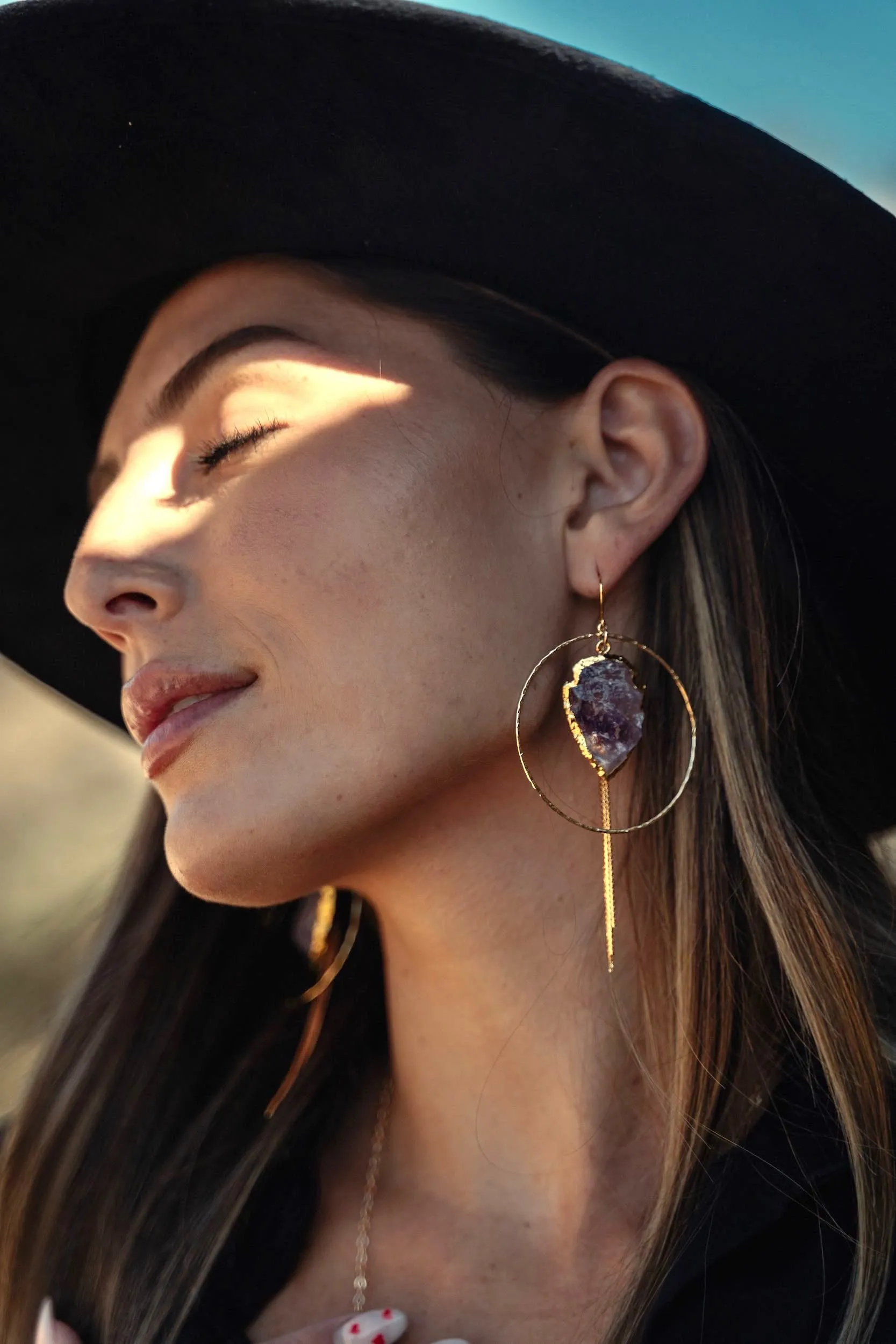 Believe Bigger Amethyst Arrowhead Hoops