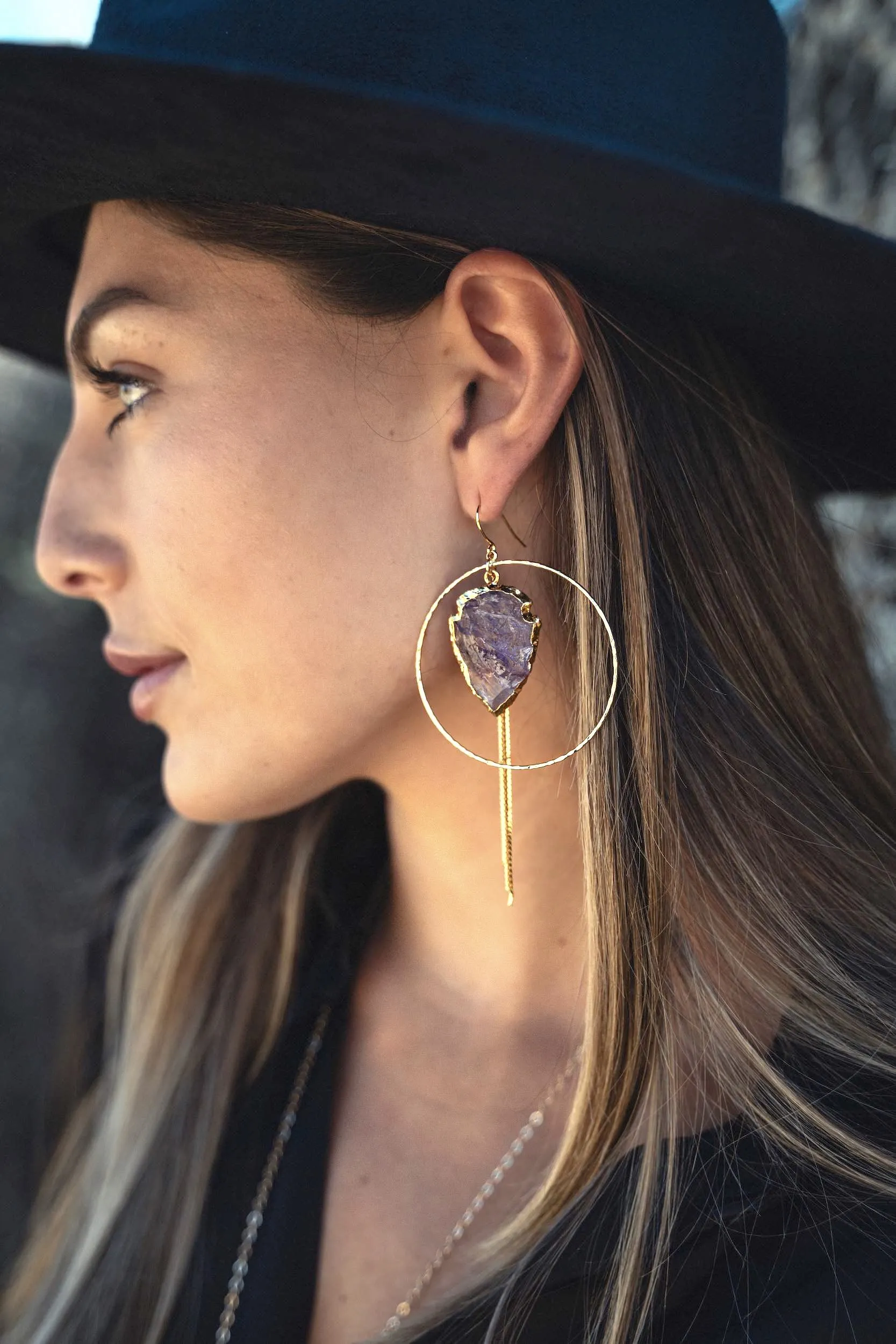 Believe Bigger Amethyst Arrowhead Hoops