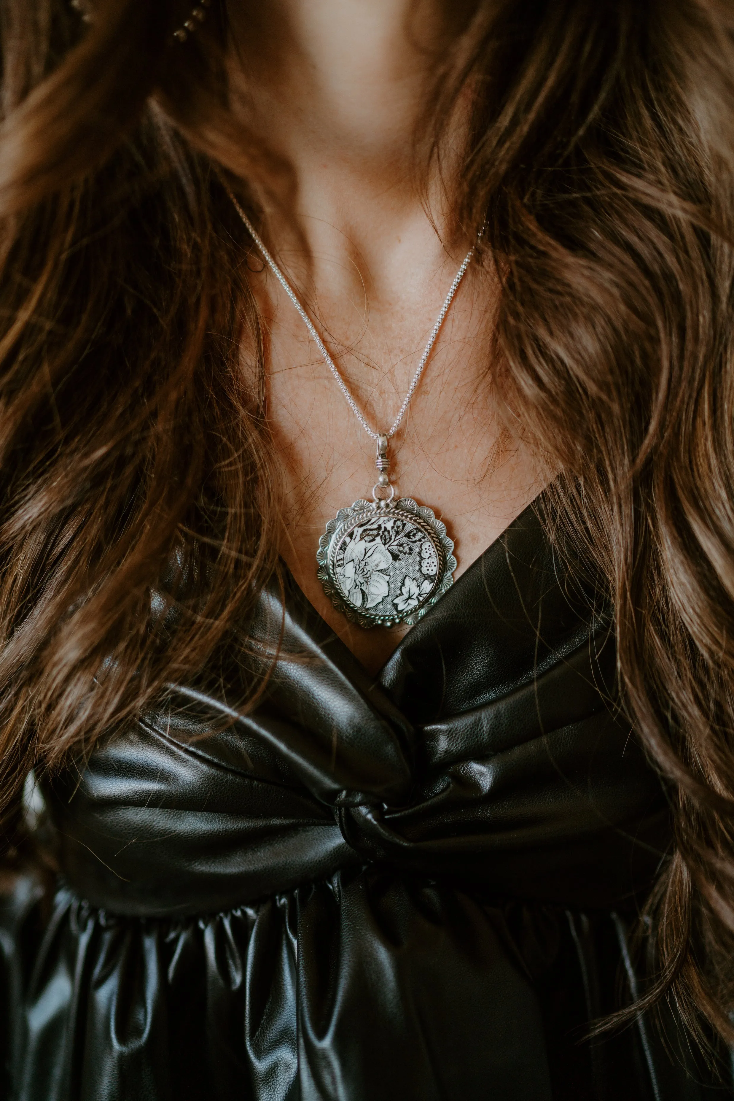 Black and White Florals Necklace