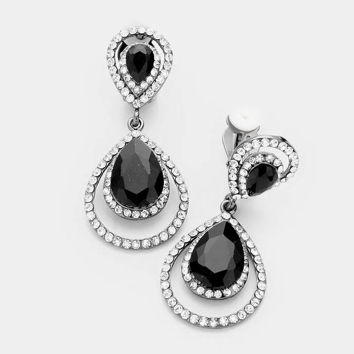 Black Crystal Surround Clip On Earrings | 341518