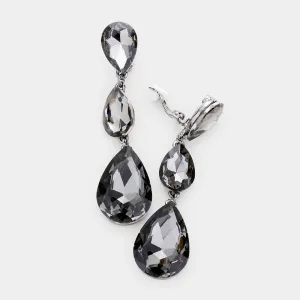 Black Diamond Crystal Triple Teardrop Clip-on Pageant Earrings  | 439145