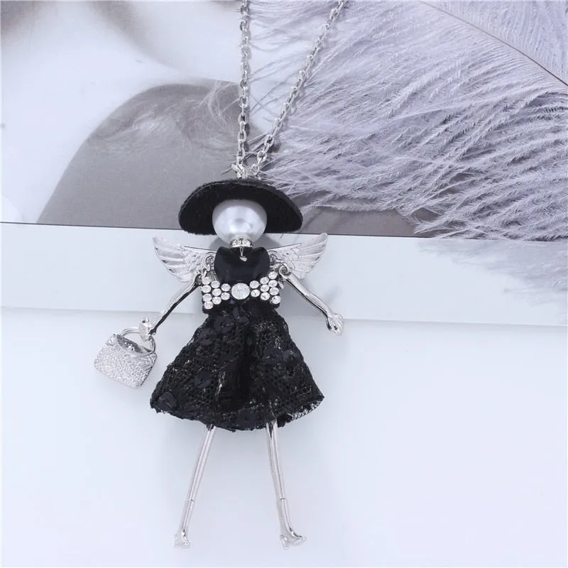 Black Hat Doll Necklaces Silver