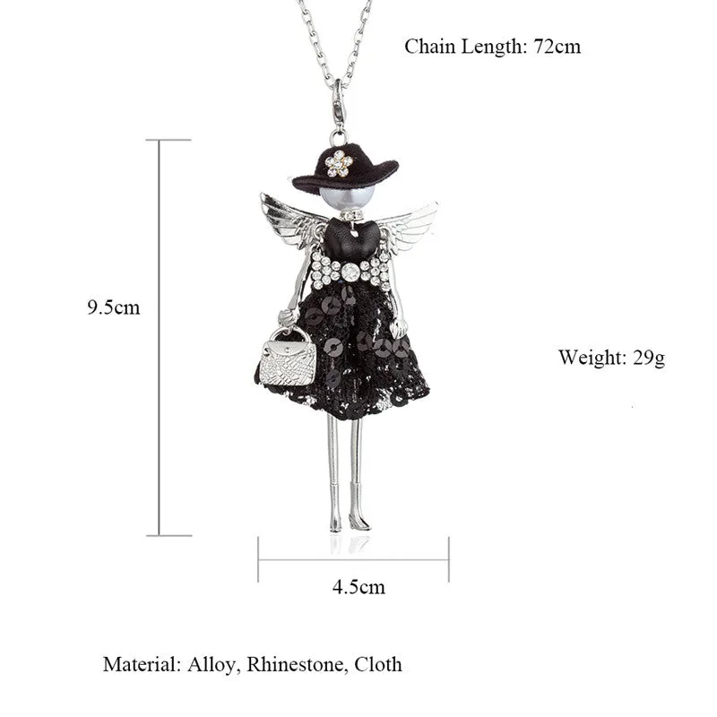 Black Hat Doll Necklaces Silver