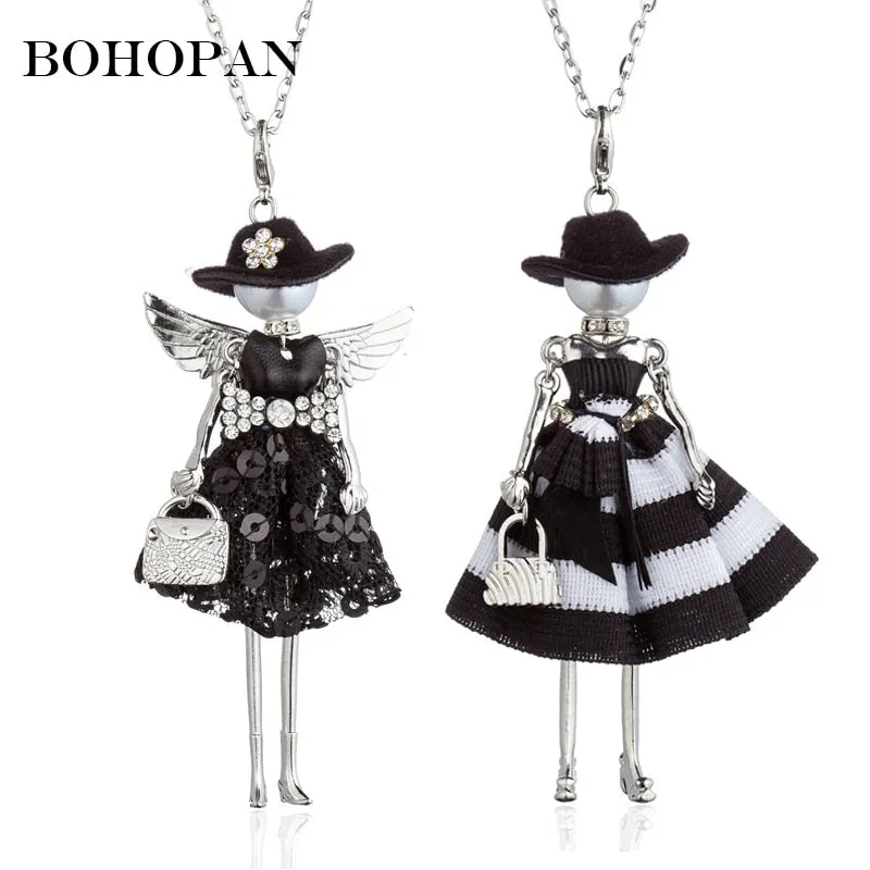 Black Hat Doll Necklaces Silver
