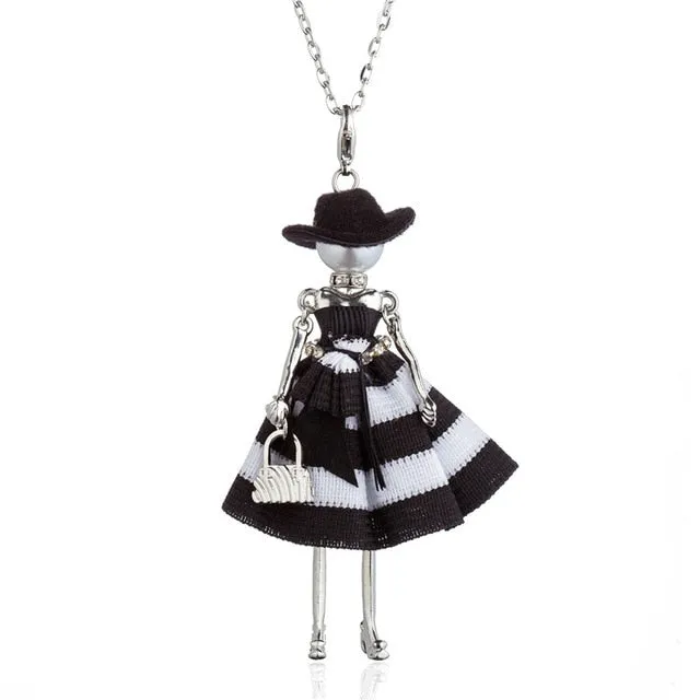 Black Hat Doll Necklaces Silver