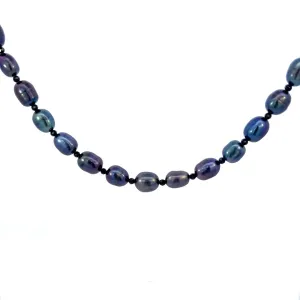 Black Peacock Pearl and Black Spinel Necklace, Bracelet and Earrings Set Sterling Silver