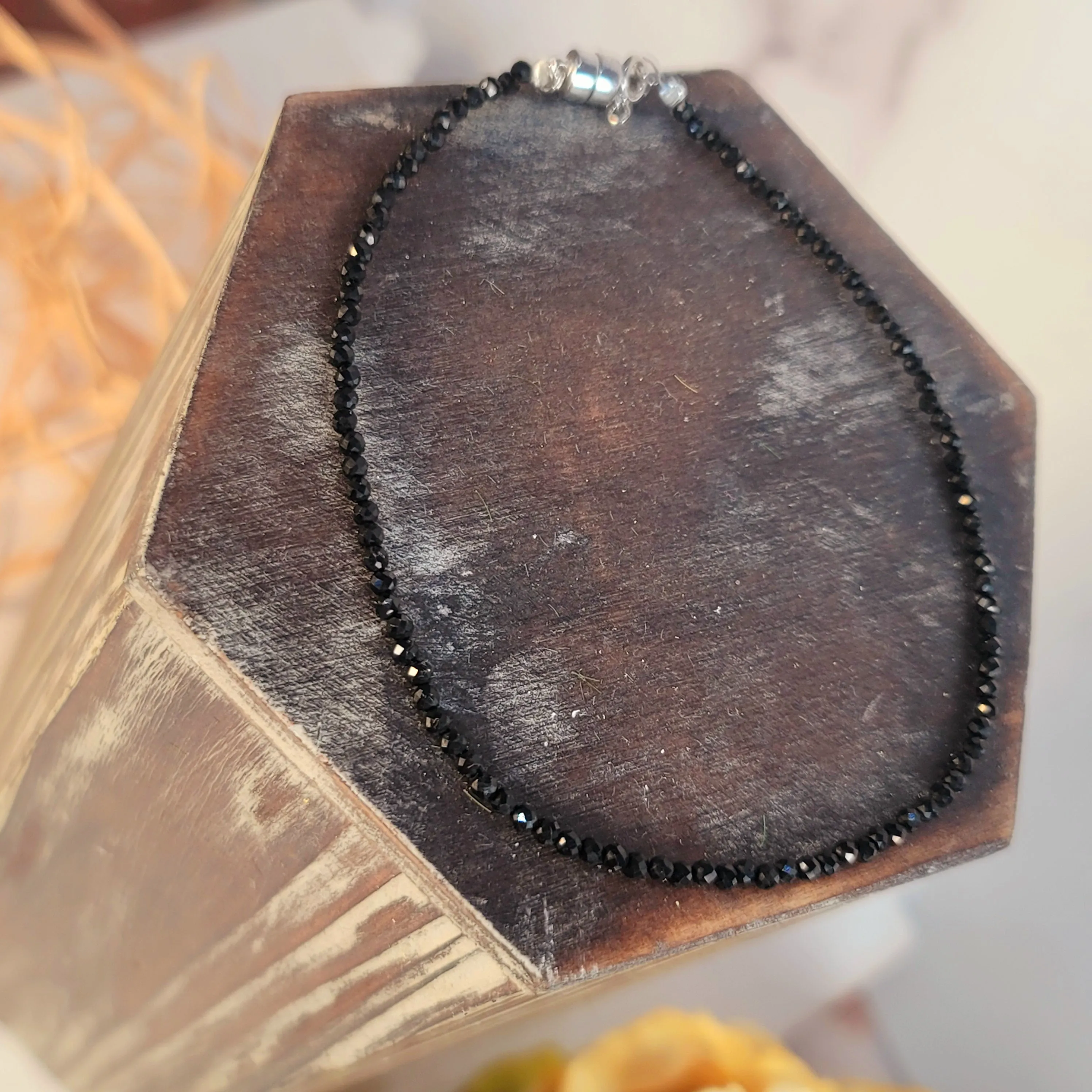 Black Tourmaline Micro Faceted Anklet .925 Silver for Protection Of Your Aura