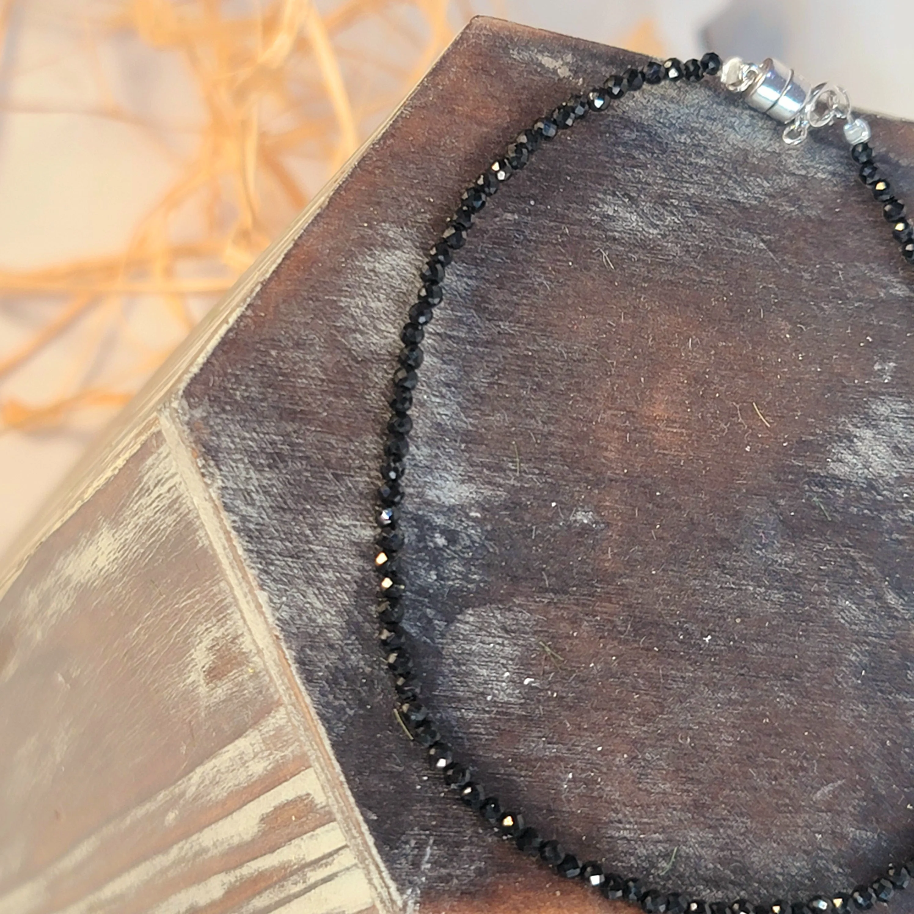 Black Tourmaline Micro Faceted Anklet .925 Silver for Protection Of Your Aura