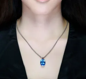 Blue Aquamarine Pendant Necklace 925 Silver Link Chain For Women