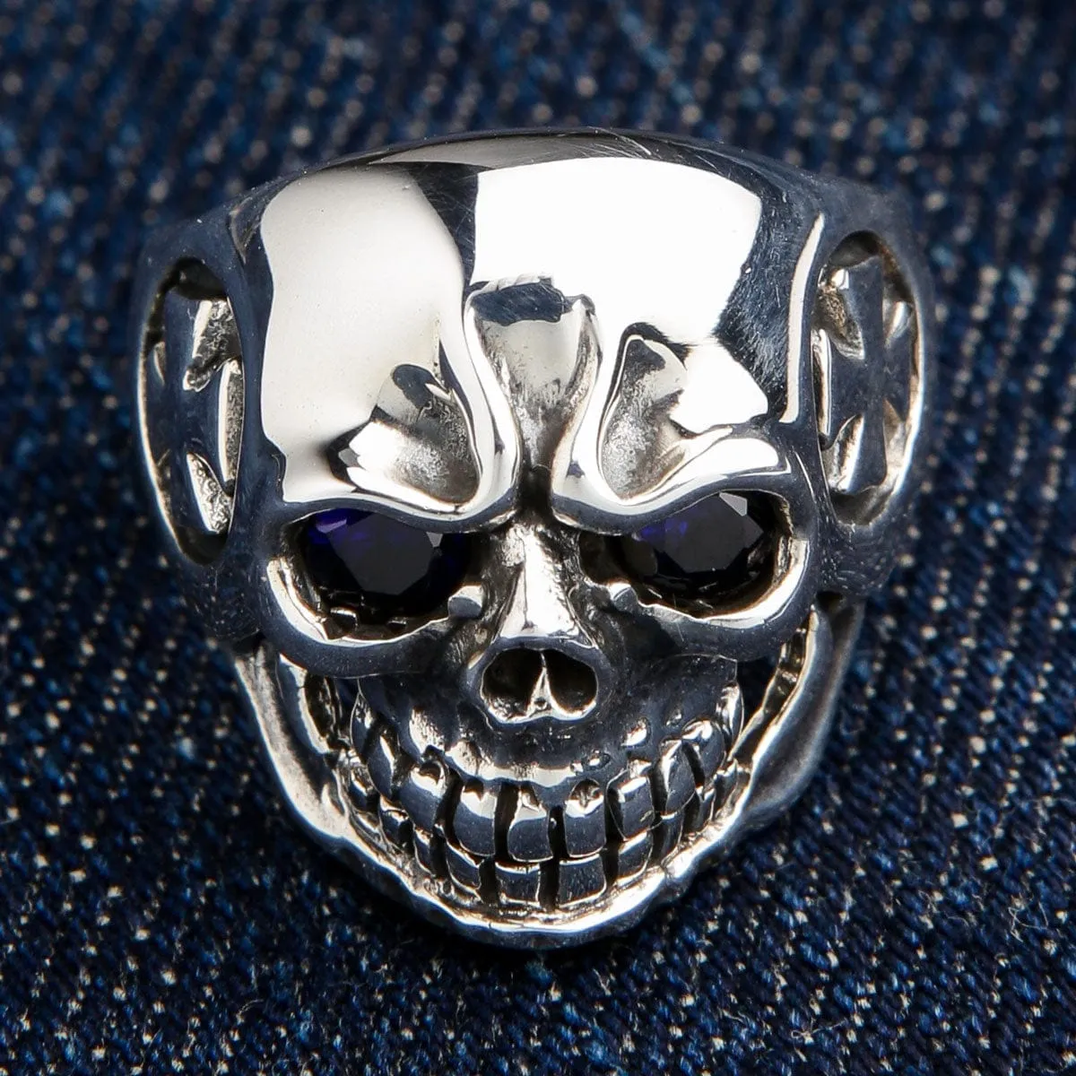 Blue Eyes Skull Sterling Silver Ring