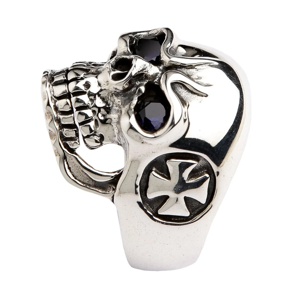 Blue Eyes Skull Sterling Silver Ring