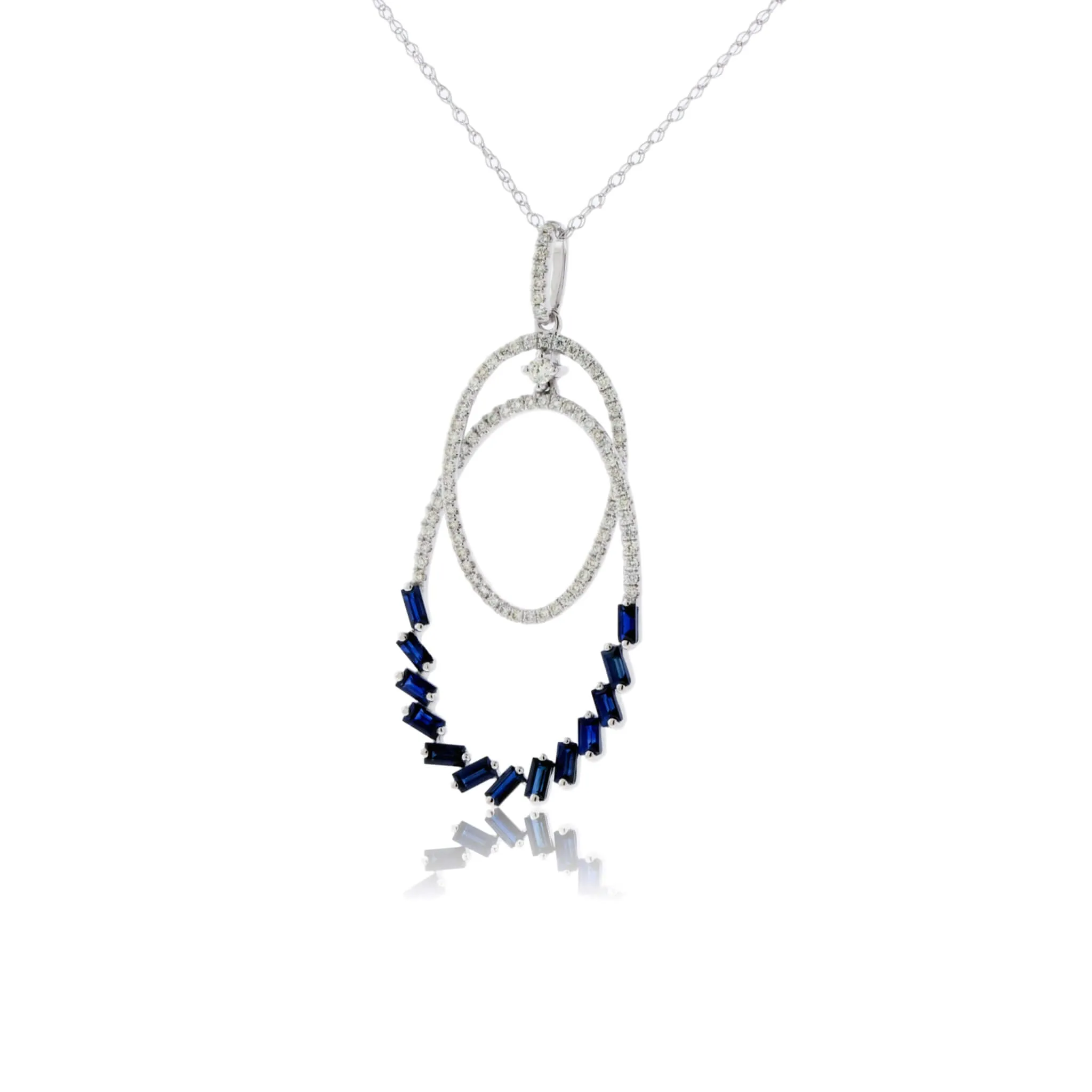 Blue Sapphire & Diamond Double Oval Style Pendant