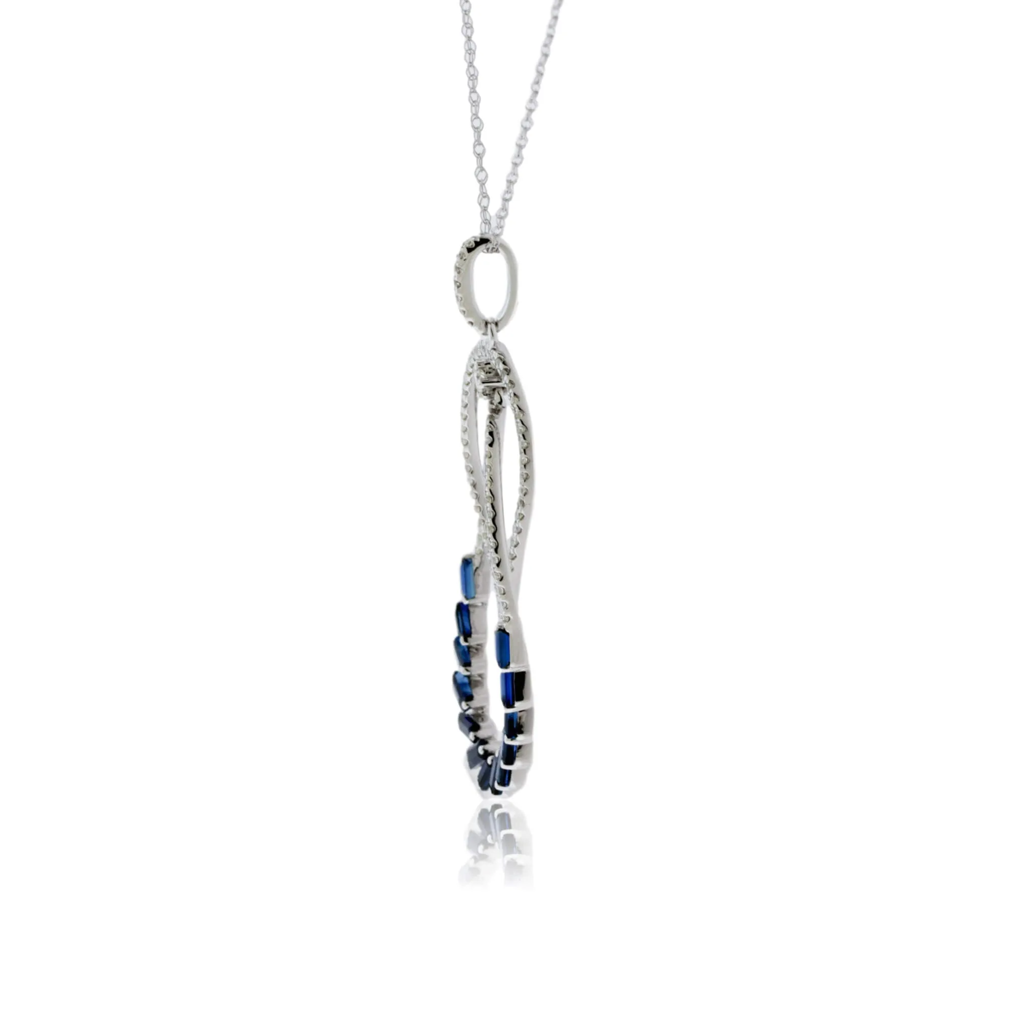 Blue Sapphire & Diamond Double Oval Style Pendant