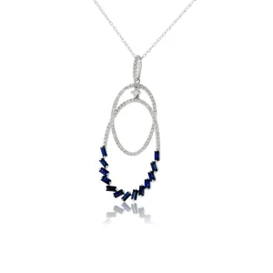 Blue Sapphire & Diamond Double Oval Style Pendant