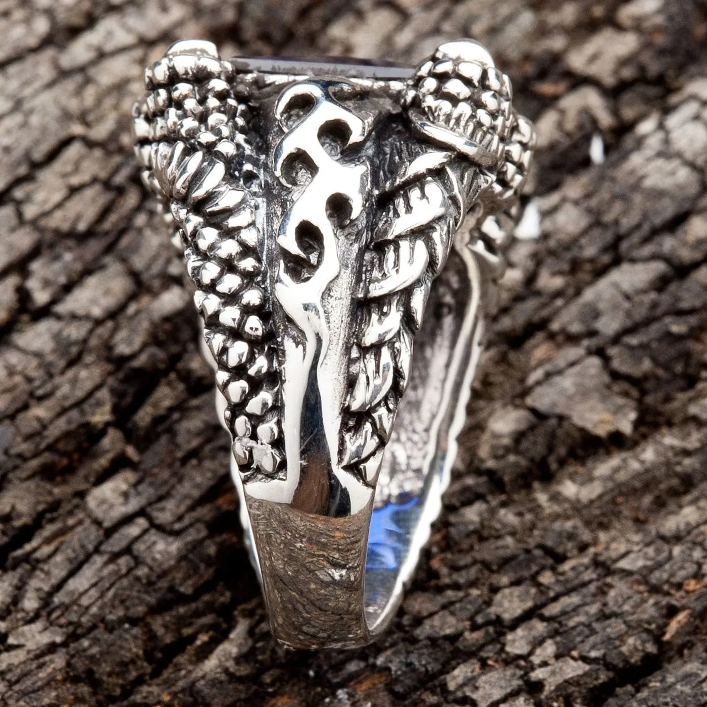 Blue Sapphire Claw Sterling Silver Mens Gothic Ring