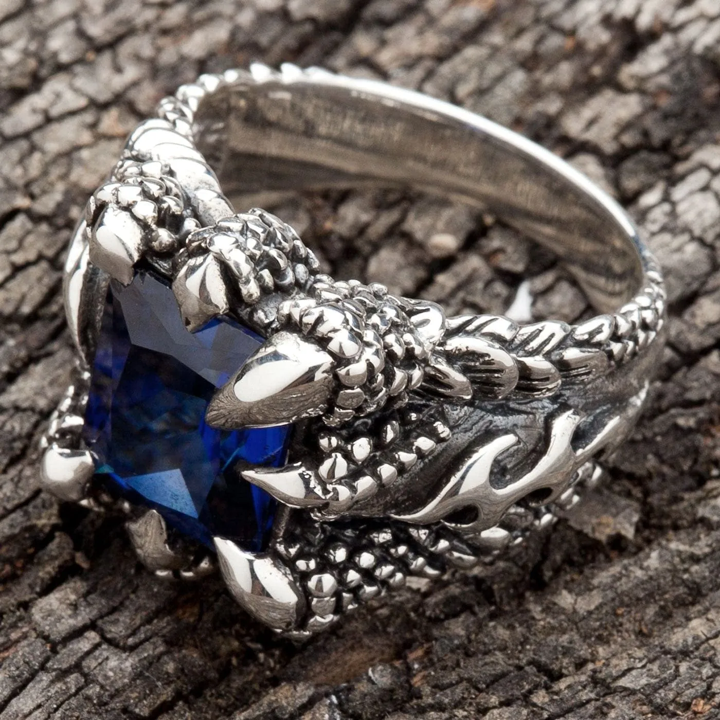 Blue Sapphire Claw Sterling Silver Mens Gothic Ring
