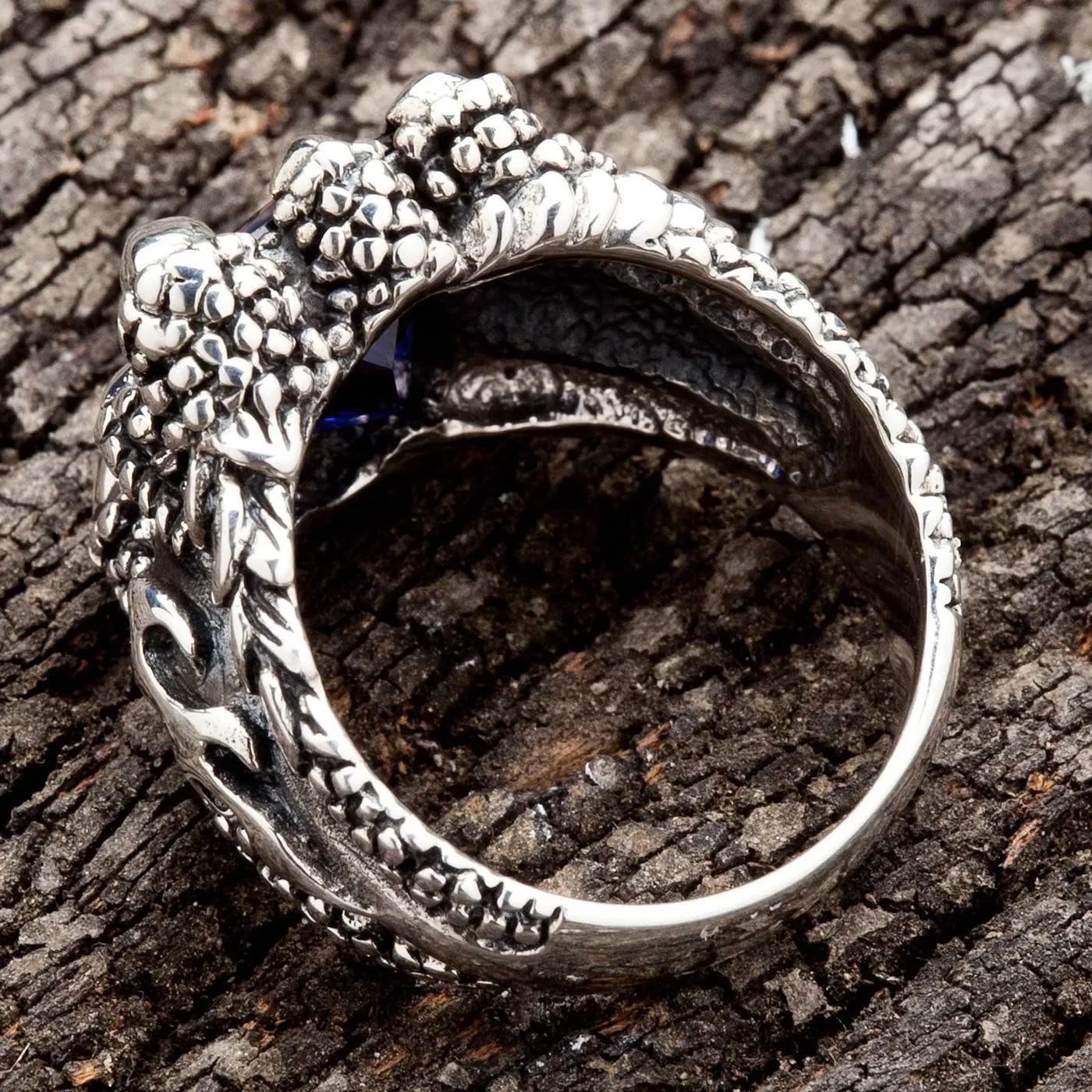 Blue Sapphire Claw Sterling Silver Mens Gothic Ring