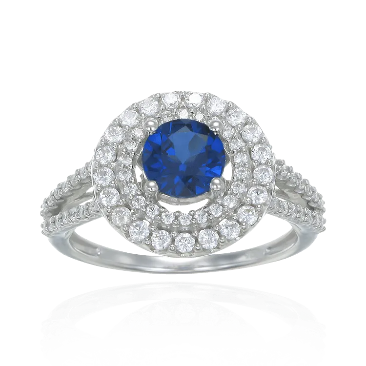 Blue Sapphire Double Halo Ring